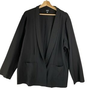 Eileen Fisher Stretch Black Open Blazer Minimalist Career Quiet Luxury Pocket 2X